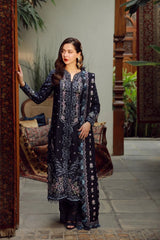QALAMQAR-3PC DHANAK EMBROIDERED SHIRT WITH DHANAK EMBROIDERED SHAWL AND TROUSER-ADR-5041
