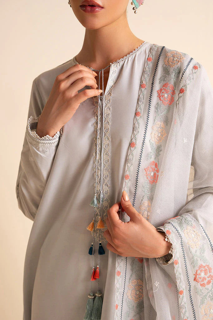 CROSS STITCH-3PC DHANAK EMBROIDERED SHIRT WITH ORGANZA EMBROIDRED DUPATTA AND TROUSER-ADR-3205