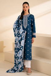 CROSS STITCH- 3PC DHANAK EMBROIDERED SHIRT WITH WOOL PRINT SHAWL AND TROUSER-ADR-3294