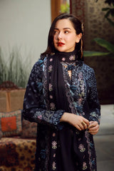 QALAMQAR-3PC DHANAK EMBROIDERED SHIRT WITH DHANAK EMBROIDERED SHAWL AND TROUSER-ADR-5041