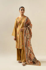 Sapphire- 3PC Dhanak Embroidered Shirt With Dhanak Twil Print Wool Shawl & Trouser-ADR-3355