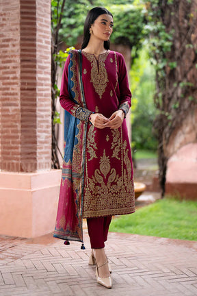 JAZMIN- 3PC DHANAK EMBROIDERED SHIRT WITH WOOL PRINT SHAWL AND TROUSER-ADR-3305-B