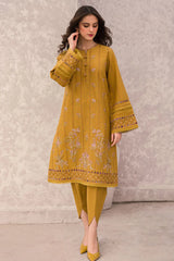 JAZMIN-3PC DHANAK EMBROIDERED SHIRT WITH COUTRAI WOOL PRINTED SHAWL & TROUSER-ADR-4028