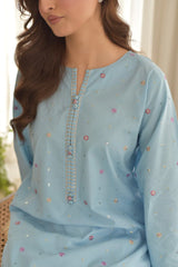 SAPPHIRE-3PC DHANAK EMBROIDERED SHIRT WITH COURTRAI PRINTED SHAWL AND EMB TROUSER-ADR-4255