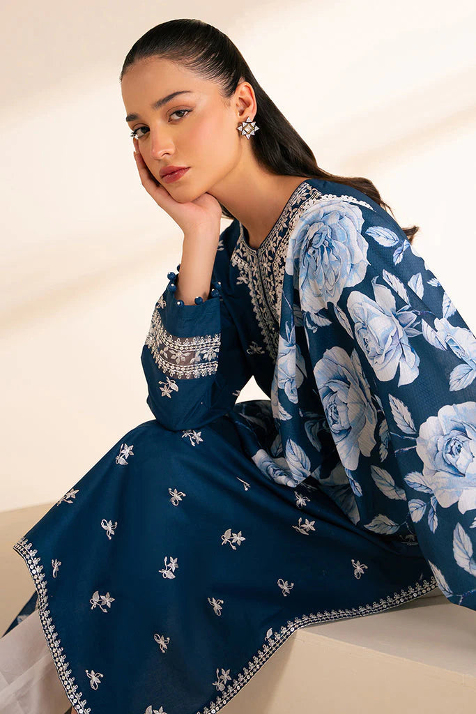 CROSS STITCH- 3PC DHANAK EMBROIDERED SHIRT WITH WOOL PRINT SHAWL AND TROUSER-ADR-3294