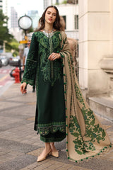 CHARIZMA-3PC DHANAK EMBROIDERED SHIRT WITH COUTRAI PRINTED SHAWL AND EMB TROUSER-ADR-5321