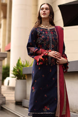 CHARIZMA-3PC DHANAK EMBROIDERED SHIRT WITH COUTRAI PRINTED SHAWL AND EMB TROUSER-ADR-5318