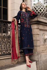 CHARIZMA-3PC DHANAK EMBROIDERED SHIRT WITH COUTRAI PRINTED SHAWL AND EMB TROUSER-ADR-5318