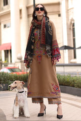 CHARIZMA-3PC DHANAK EMBROIDERED SHIRT WITH COUTRAI PRINTED SHAWL AND EMB TROUSER-ADR-5319