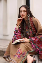 CHARIZMA-3PC DHANAK EMBROIDERED SHIRT WITH COUTRAI PRINTED SHAWL AND EMB TROUSER-ADR-5319