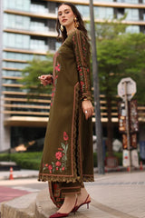 CHARIZMA-3PC DHANAK EMBROIDERED SHIRT WITH COUTRAI PRINTED SHAWL AND EMB TROUSER-ADR-5320