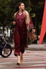 CHARIZMA-3PC DHANAK EMBROIDERED SHIRT WITH COUTRAI PRINTED SHAWL AND EMB TROUSER-ADR-5317