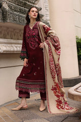 CHARIZMA-3PC DHANAK EMBROIDERED SHIRT WITH COUTRAI PRINTED SHAWL AND EMB TROUSER-ADR-5317