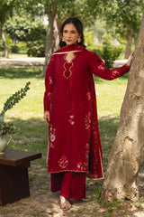 MANNAT-3PC DHANAK EMBROIDERED SHIRT WITH CHIFFON EMBROIDERED DUPATTA AND TROUSER-ADR-5248