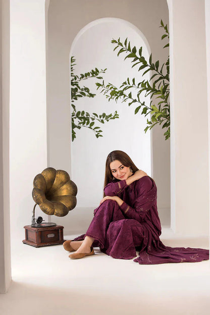 SOBIA NAZIR - 3PC DHANAK EMBROIDERED SHIRT WITH DHANAK EMBROIDERED SHAWL AND TROUSE-ADR-4002