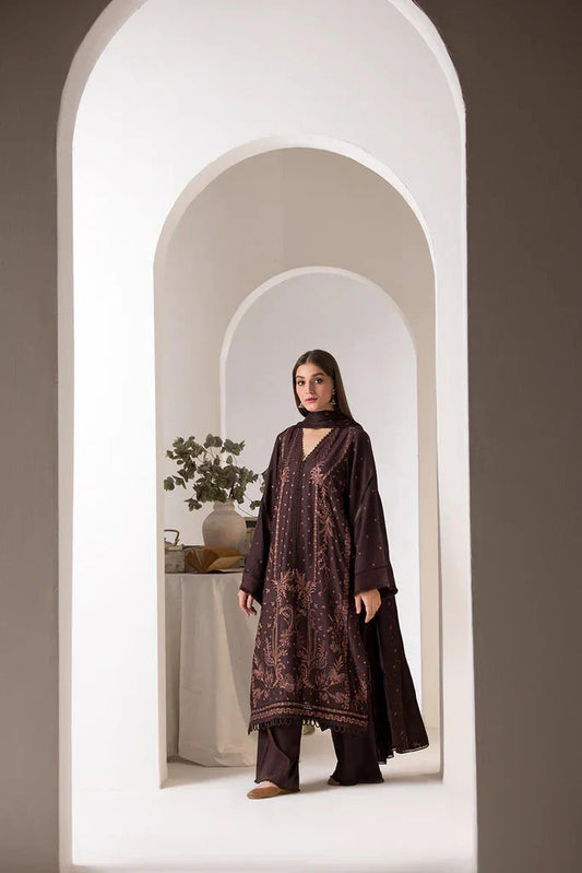 SOBIA NAZIR - 3PC DHANAK EMBROIDERED SHIRT WITH DHANAK EMBROIDERED SHAWL AND TROUSER-ADR-3424