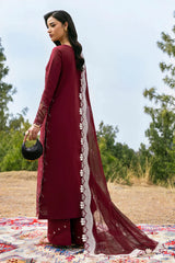 QALAMQAR-3PC LAWN EMBROIDERED SHIRT WITH KHAADI NET EMBROIDERED DUPATTA AND EMB TROUSER-ADR-4695