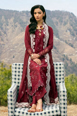 QALAMQAR-3PC LAWN EMBROIDERED SHIRT WITH KHAADI NET EMBROIDERED DUPATTA AND EMB TROUSER-ADR-4695