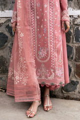 QALAMQAR-3PC DHANAK EMBROIDERED SHIRT WITH COTTON NET EMBROIDERED AND EMB TROUSER-ADR-4213
