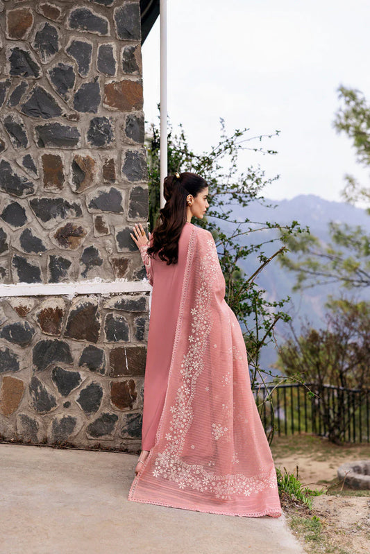 QALAMQAR-3PC DHANAK EMBROIDERED SHIRT WITH COTTON NET EMBROIDERED AND EMB TROUSER-ADR-4213