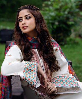 SAPPHIRE- 3PC DHANAK EMBROIDERED SHIRT WITH WOOL PRINT SHAWL AND TROUSER-ADR-3330