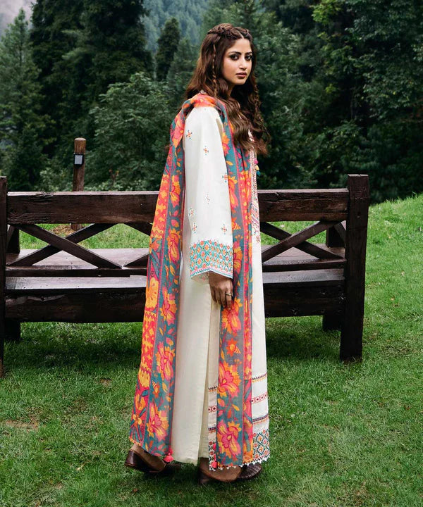 SAPPHIRE- 3PC DHANAK EMBROIDERED SHIRT WITH WOOL PRINT SHAWL AND TROUSER-ADR-3330