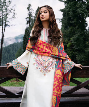 SAPPHIRE- 3PC DHANAK EMBROIDERED SHIRT WITH WOOL PRINT SHAWL AND TROUSER-ADR-3330