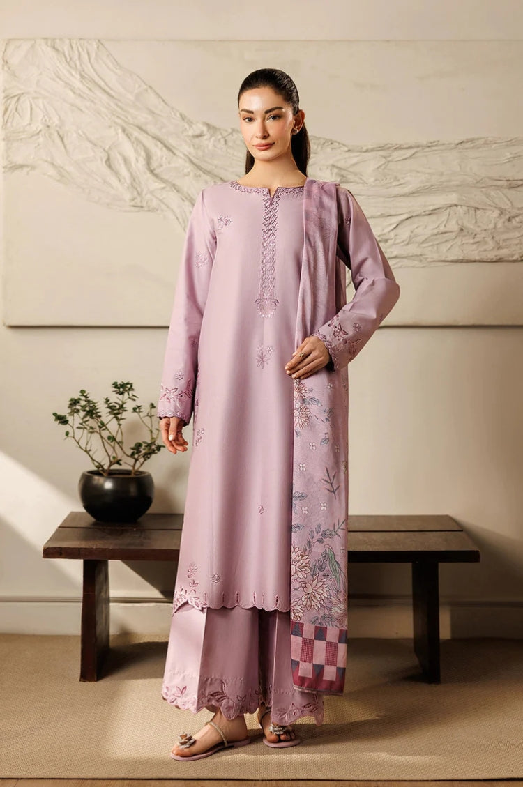 IZEL-3PIECE LAWN EMBROIDERED SHIRT WITH CHIFFON PRINTED DUPATTA AND TROUSER-ADR-4868