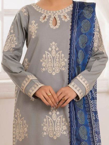 MOHAGNI-3PC LAWN EMBROIDERED SHIRT WITH MONARK PRINTED DUPATTA AND TROUSER-ADR-3741