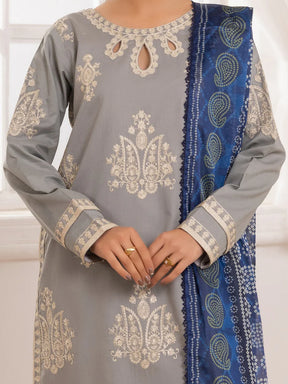 MOHAGNI-3PC LAWN EMBROIDERED SHIRT WITH MONARK PRINTED DUPATTA AND TROUSER-ADR-3741