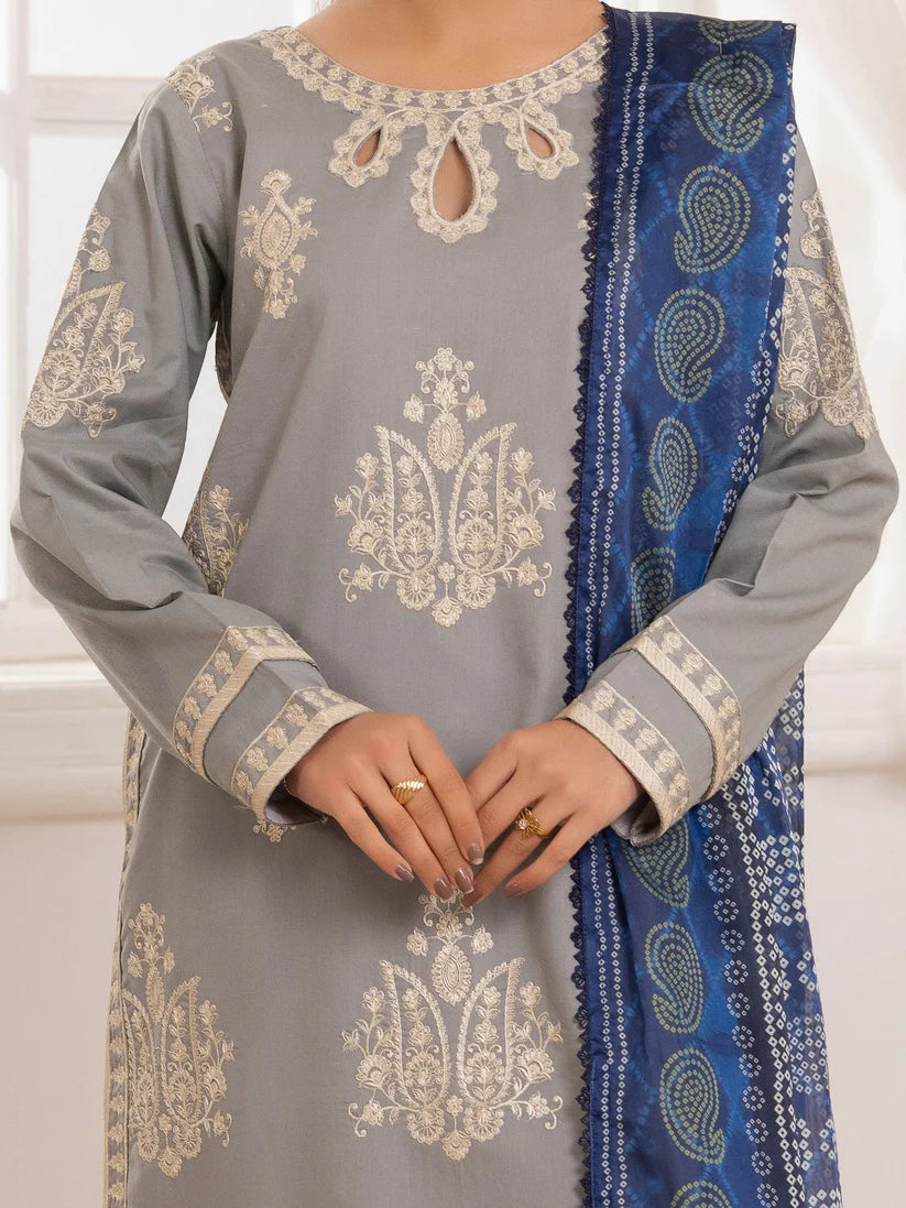 MOHAGNI-3PC LAWN EMBROIDERED SHIRT WITH MONARK PRINTED DUPATTA AND TROUSER-ADR-3741
