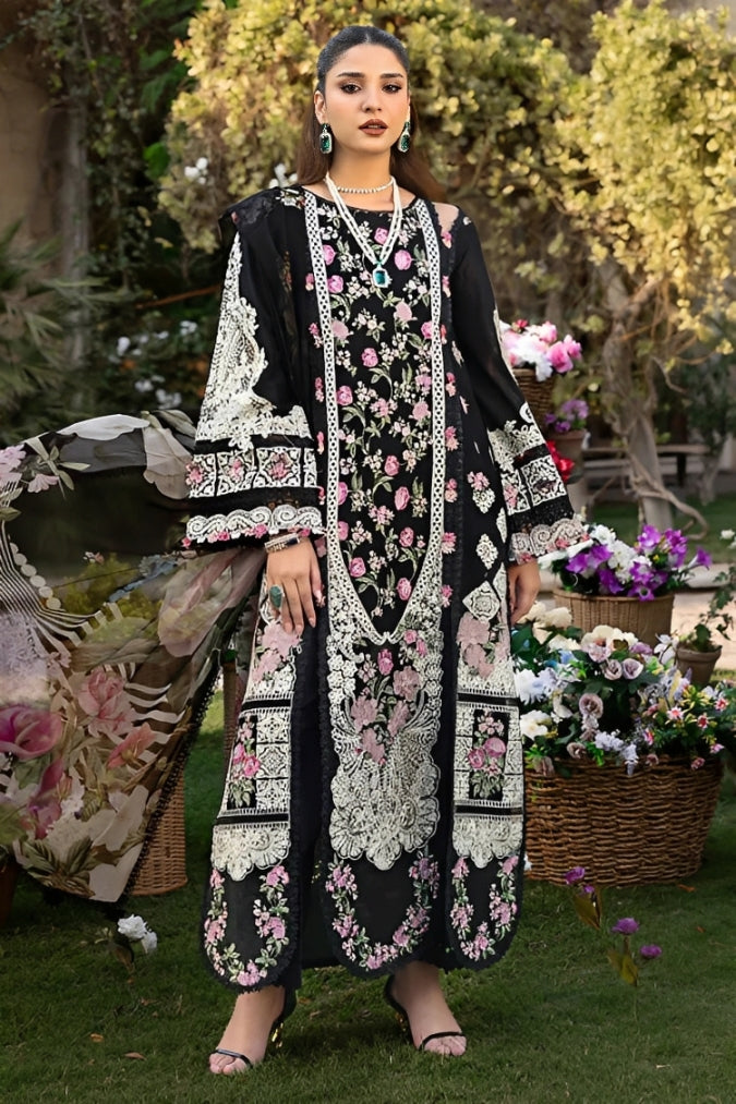 ELAF-3PC LAWN HEAVY EMBROIDERED SHIRT WITH CHIFFON PRINTED DUPATTA AND TROUSER-ADR-4723