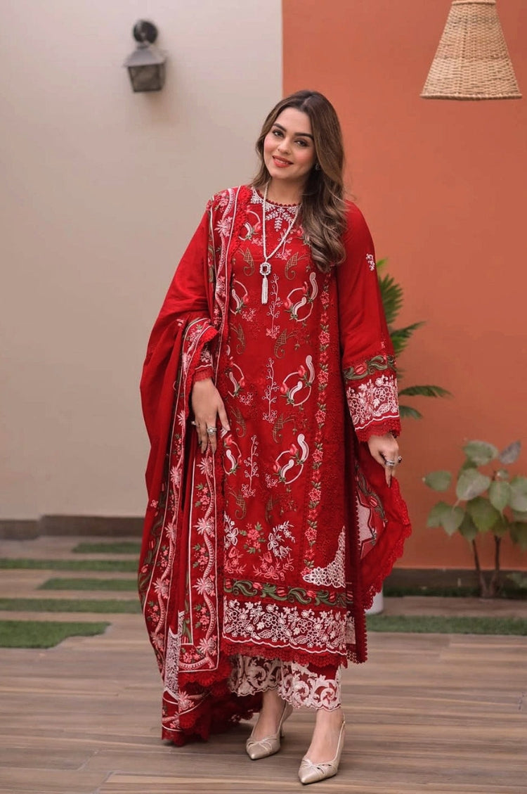 ANEELAS-3PC LAWN CHIKAN EMBROIDERED SHIRT WITH LAWN EMB DUPATTA AND TROUSER-ADR-4813