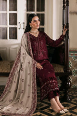 NUREH-3PC DHANAK EMBROIDERED SHIRT WITH DHANAK EMBROIDERED SHAWL AND TROUSER-ADR-4375