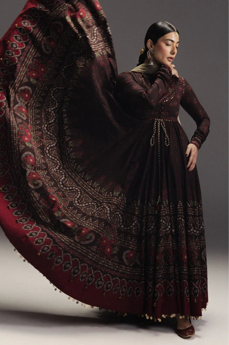 ZARA SHAH JAHAN-3PC DIGITAL PRINTED FROCK WITH SILK PRINTED DUPATTA & DYED TROUSER-ADR-