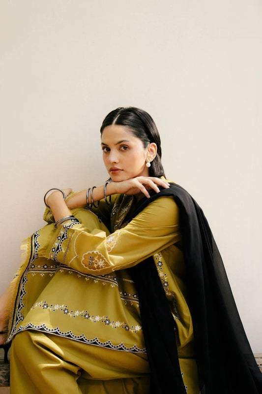 ZARA SHAHJAHAN-3PC DHANAK EMBROIDERED SHIRT WITH DHANAK EMBROIDERED SHAWL & DHANAK TOUSER-ADR-