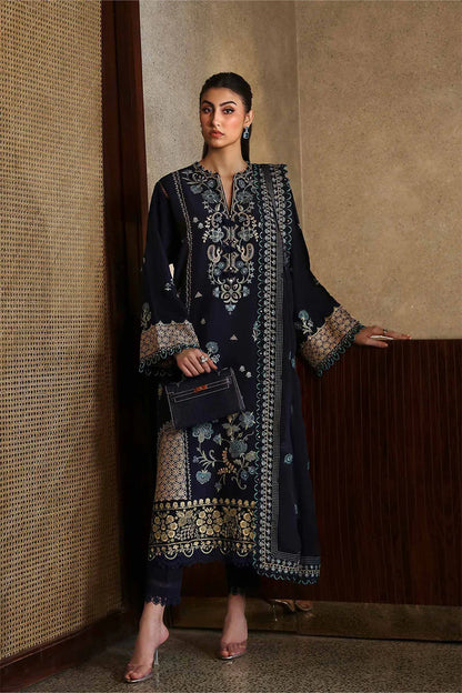 ZAHA-3PC DHANAK EMBROIDERED SHIRT WITH DHANAK EMBROIDRED SHAWL & TROUSER -ADR-4181