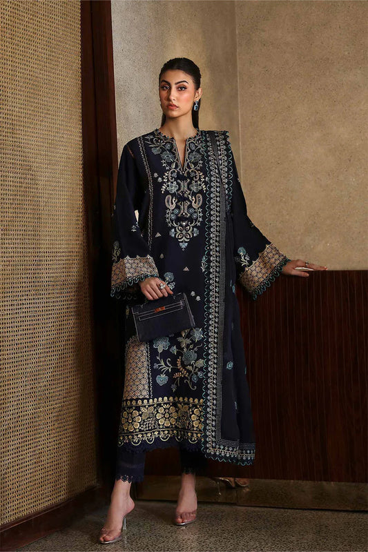 ZAHA-3PC DHANAK EMBROIDERED SHIRT WITH DHANAK EMBROIDRED SHAWL & TROUSER -ADR-4181