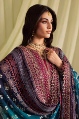 NUREH-3PC LAWN DIGITAL PRINTED EMBROIDERED & EMBLLISHED SHIRT WITH CHUNRI PRINTED EMB DUPATTA AND DYED TROUSER-ADR-018