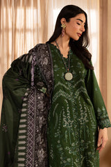 NUREH-3PC DHANAK EMBROIDERED SHIRT WITH COURTRAI PRINTED SHAWL & TROUSER-ADR-4324