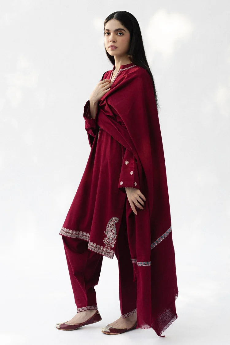 ZARA SHAHJAHAN-3PC DHANAK EMBROIDERED SHIRT WITH DHANAK EMBROIDERED SHAWL AND TROUSER-ADR-5021