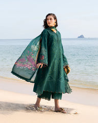 JADE-3PC LAWN CHIKAN EMBROIDERED SHIRT WITH CHIFFON PRINTED DUPATTA AND TROUSER-ADR-4877