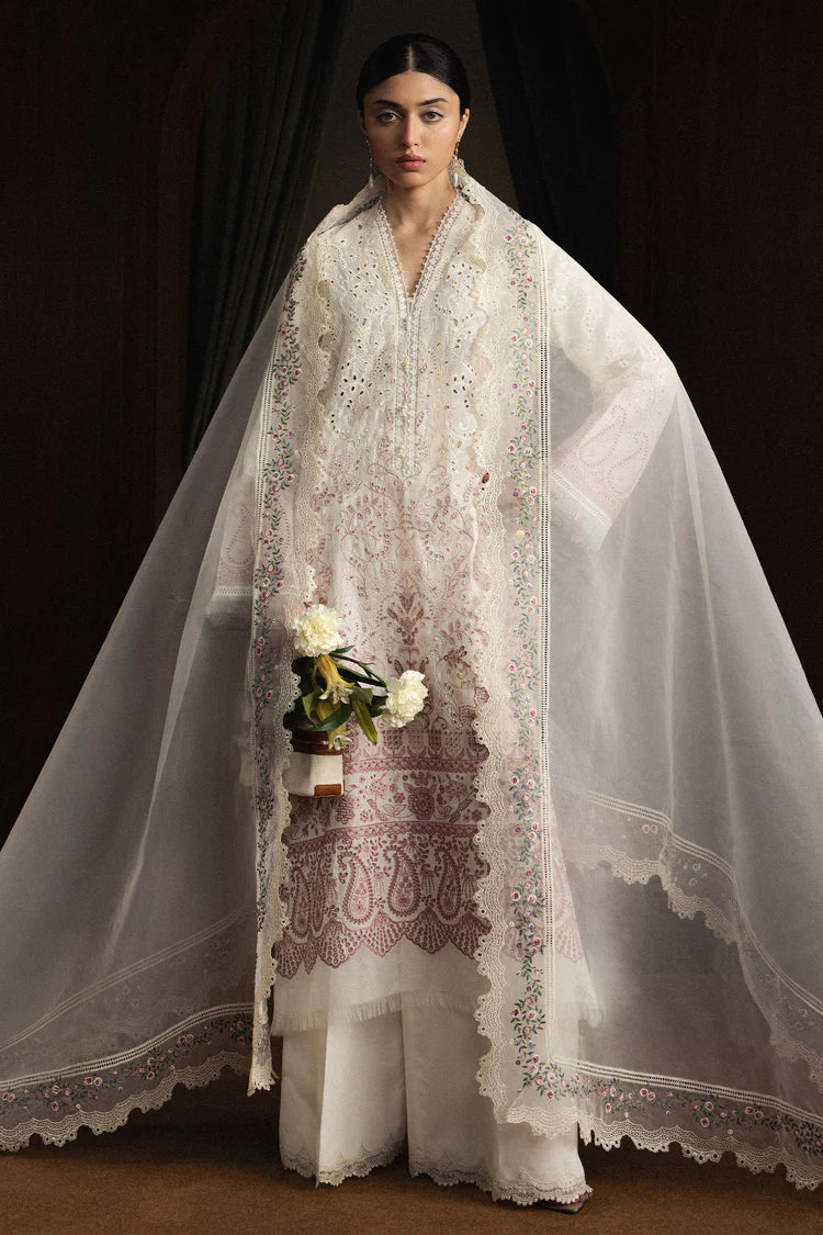 ZARA SHAHJAHAN-3PC LAWN EMBROIDERED SHIRT WITH KHADDI NET EMB DUPATTA AND EMB TROUSER-ADR-