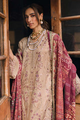 NUREH-3PC DHANAK EMBROIDERED SHIRT WITH COURTRAI PRINTED SHAWL & TROUSER-ADR-4341