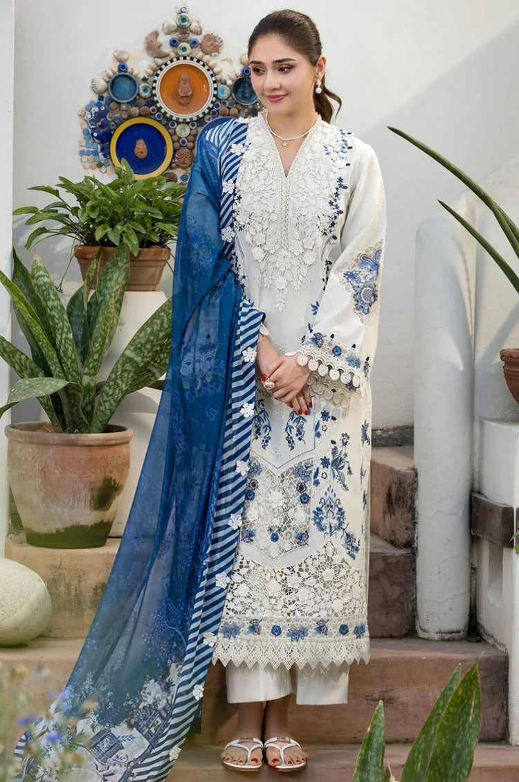 MOTIFZ-3PC LAWN HEAVY EMBROIDERED SHIRT WITH SILK PRINTED DUPATTA AND TROUSER-ADR-4906