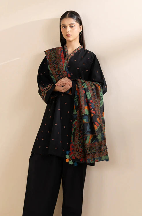 SAPPHIRE- 3PC DHANAK EMBROIDERED SHIRT WITH WOOL PRINT SHAWL & TROUSER-ADR-3392