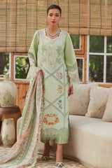 CRIMSON-3PC LAWN CHIKANKARI EMBROIDERED SHIRT WITH CHIFOON PRINTED DUPATTA AND EMB TROUSER-ADR-4748