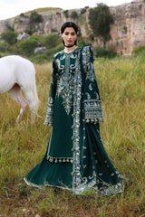 HUSSAIN REHAR-3PC KARANDI EMBROIDERED SHIRT WITH KARANDI EMBROIDERED SHAWL AND TROUSER-ADR-5249