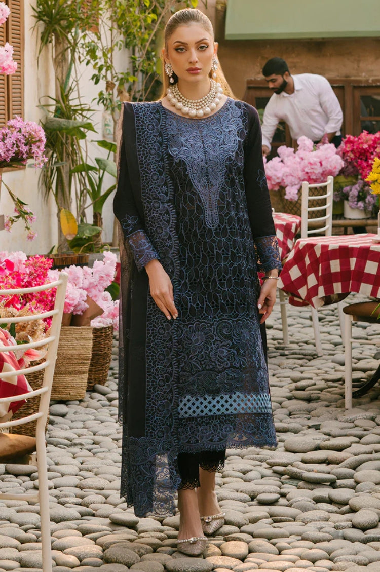 MAHNUR-3PC LAWN EMBROIDERED SHIRT WITH KHADDI NET EMB DUPATTA AND TROUSER-ADR-4738