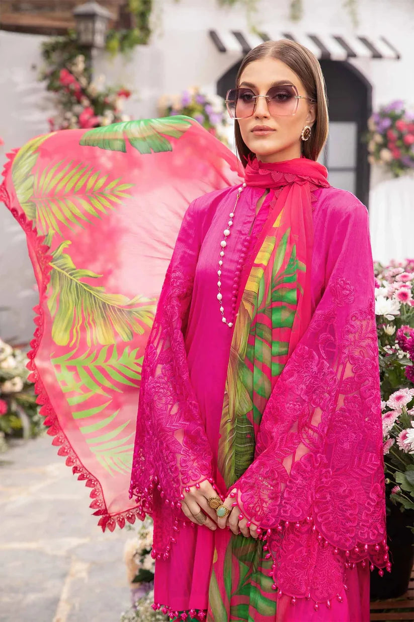 MARIA B - 3PC LAWN EMBROIDERED SHIRT WITH PRINTED DUPATTA AND TROUSER-ADR-2721